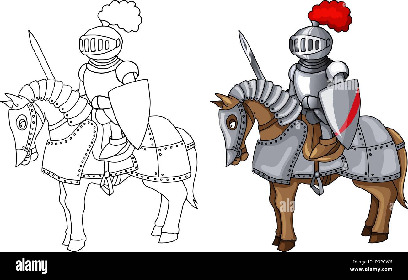 Protección para el cuerpo Traje de caballeros con armadura Espada y Escudo cartoon ilustración Ilustración del Vector