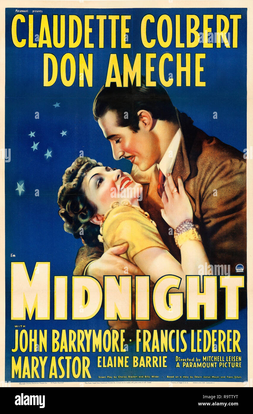 La medianoche (Paramount, 1939) Cartel Claudette Colbert, Don Ameche Archivo de referencia # 33635 906tha Foto de stock