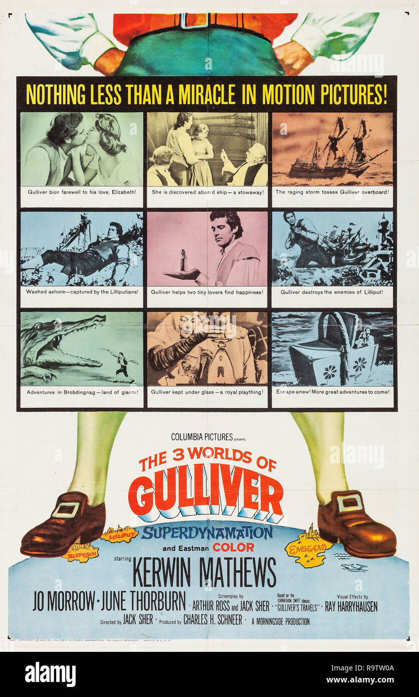 Los 3 mundos de Gulliver (Columbia, 1960) Cartel Kerwin Mathews Archivo de referencia # 33635 919tha Foto de stock