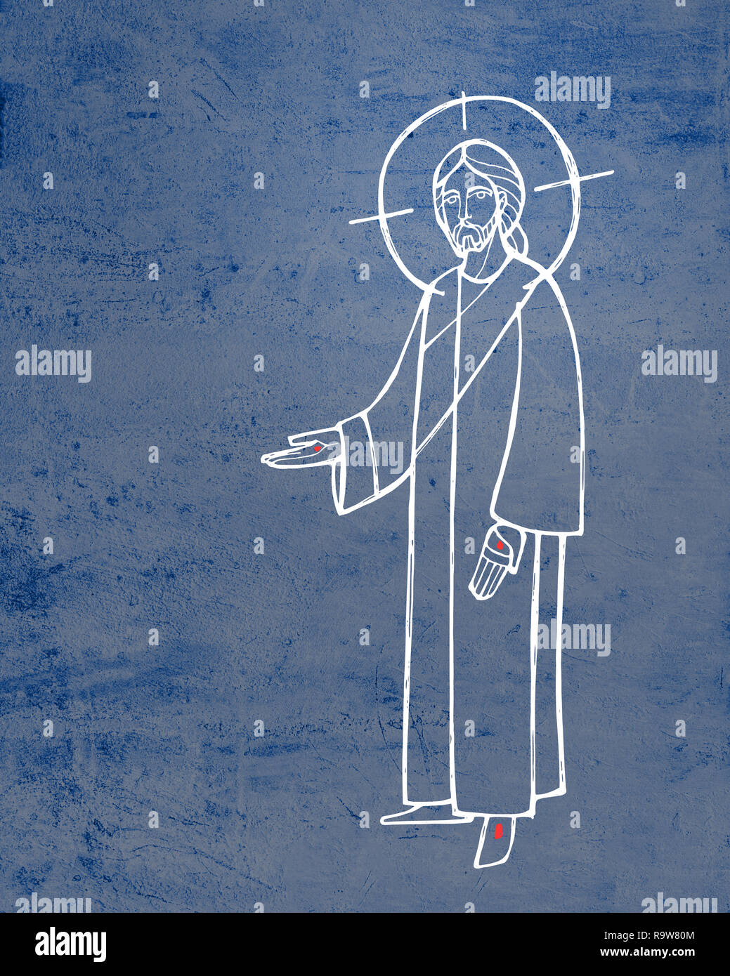 Ilustración dibujada a mano o un dibujo de Jesucristo con los brazos