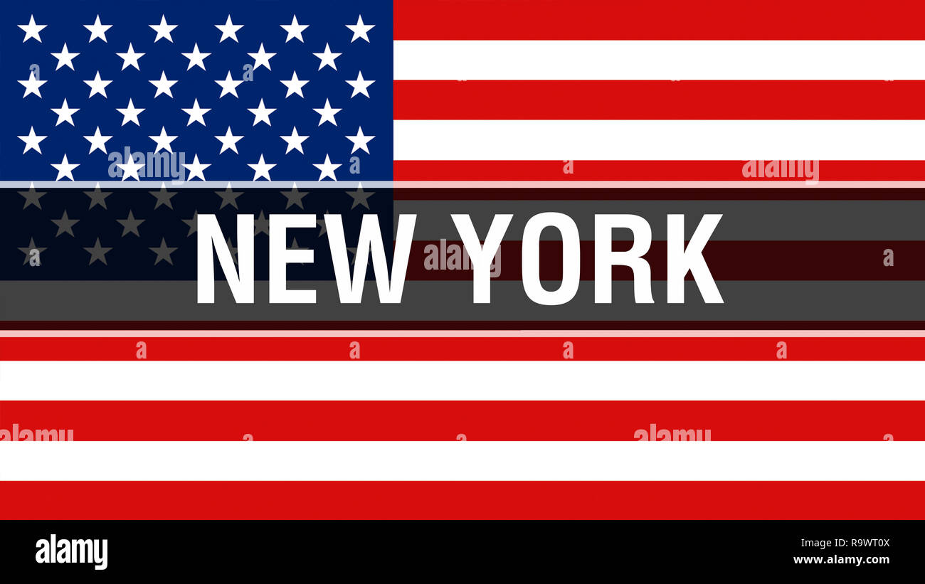 El estado de Nueva York en un fondo de la bandera de Estados Unidos, 3D  rendering. Estados Unidos de América bandera ondeando en el viento.  Orgulloso americano ondear la bandera del estado