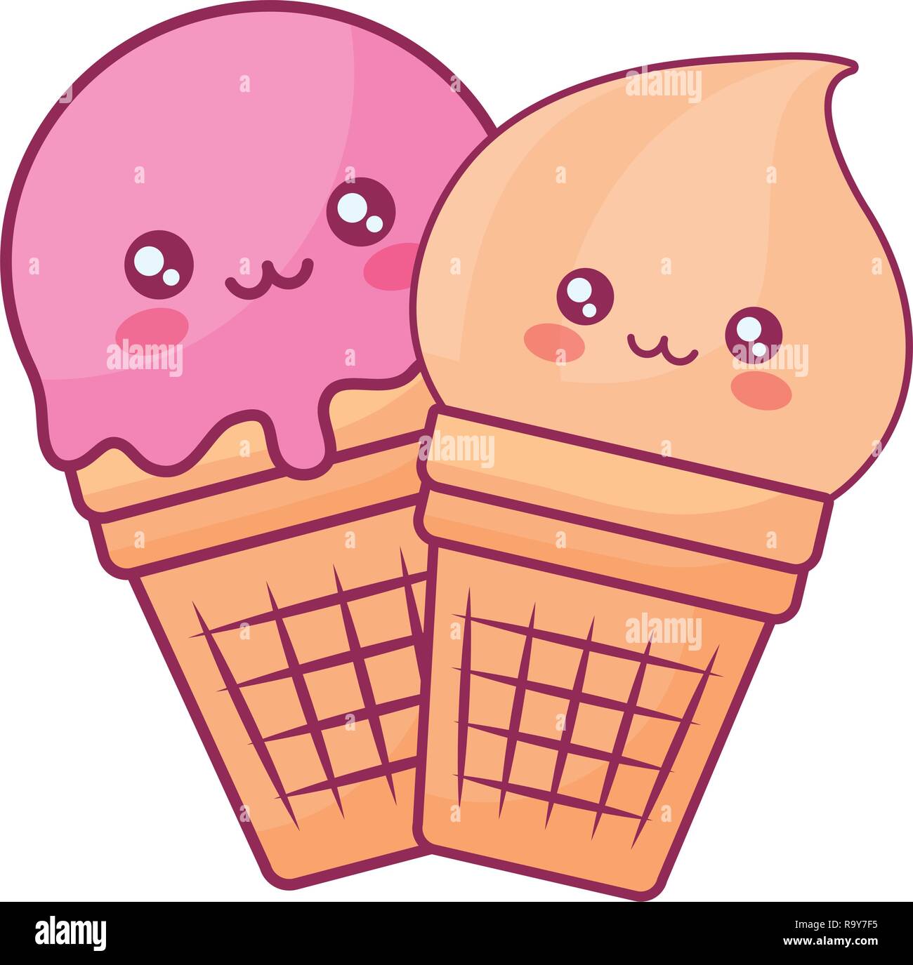 Cute helados kawaii caracteres diseño ilustración vectorial Imagen Vector  de stock - Alamy