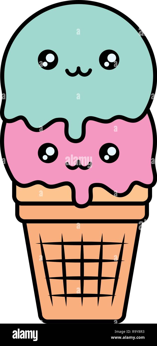 Cute kawaii helado ilustración Vectorial character design Imagen Vector de  stock - Alamy