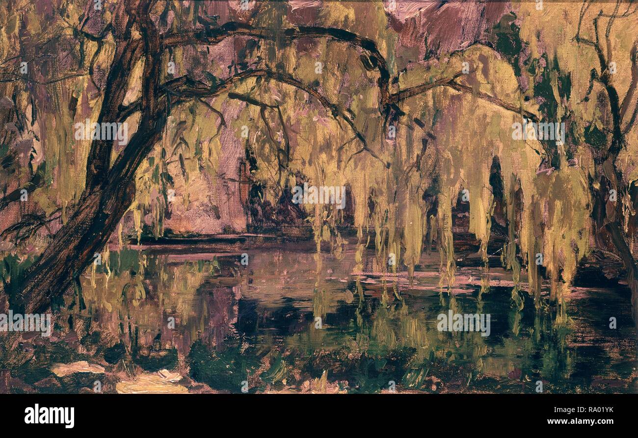 ESTANQUE con sauces llorones SIGLO XIX. Autor Pradilla y Ortiz