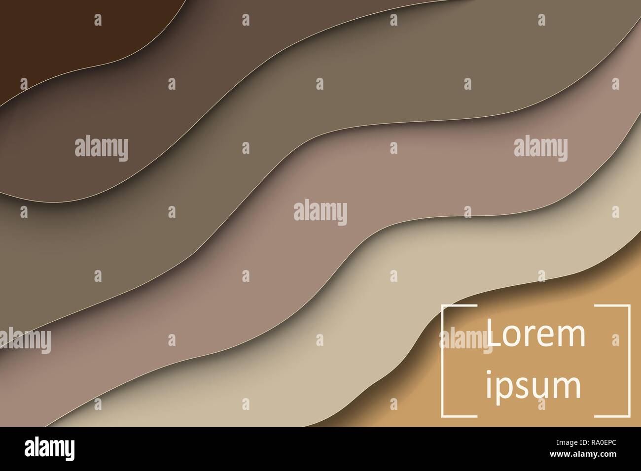 Losas en forma de ondas lentas en diferentes niveles con sombra tallada de cartón en color marrón y colores de carrocería. Ilustración vectorial. Antecedentes. Ilustración del Vector