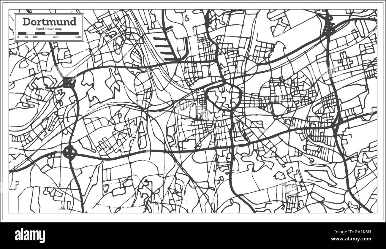 Mapa de la ciudad de Dortmund Alemania en estilo retro. Mapa de esquema. Ilustración vectorial. Ilustración del Vector