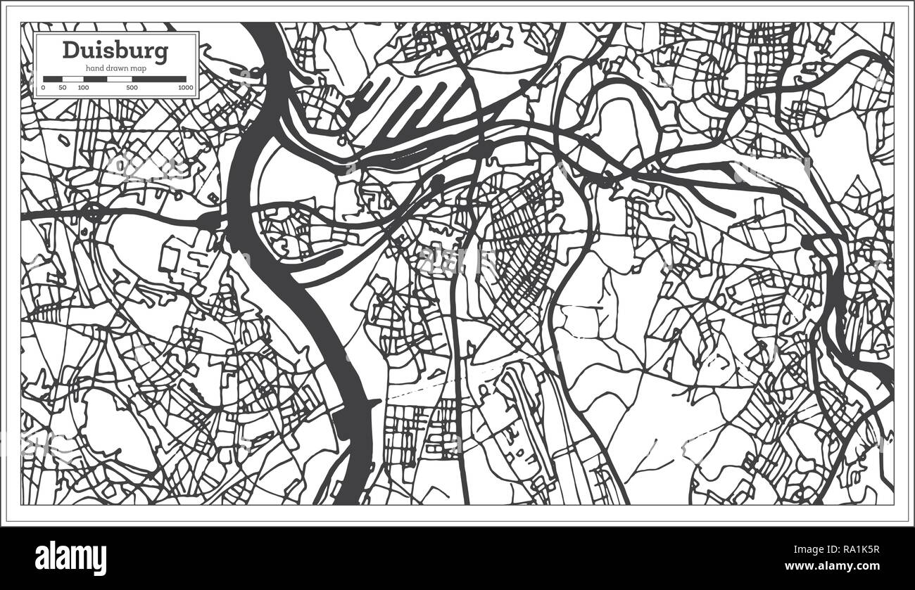 Mapa de la ciudad de Duisburg en estilo retro. Mapa de esquema. Ilustración vectorial. Ilustración del Vector