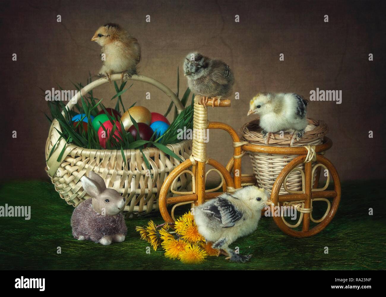 Fotografía de Pascua pictórico con pollos graciosos Foto de stock