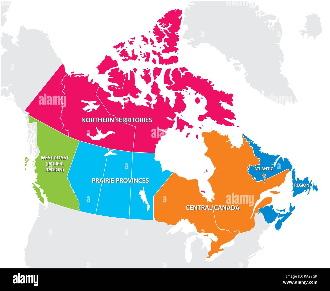 Mapa de contorno de las cinco regiones de Canadá Ilustración del Vector