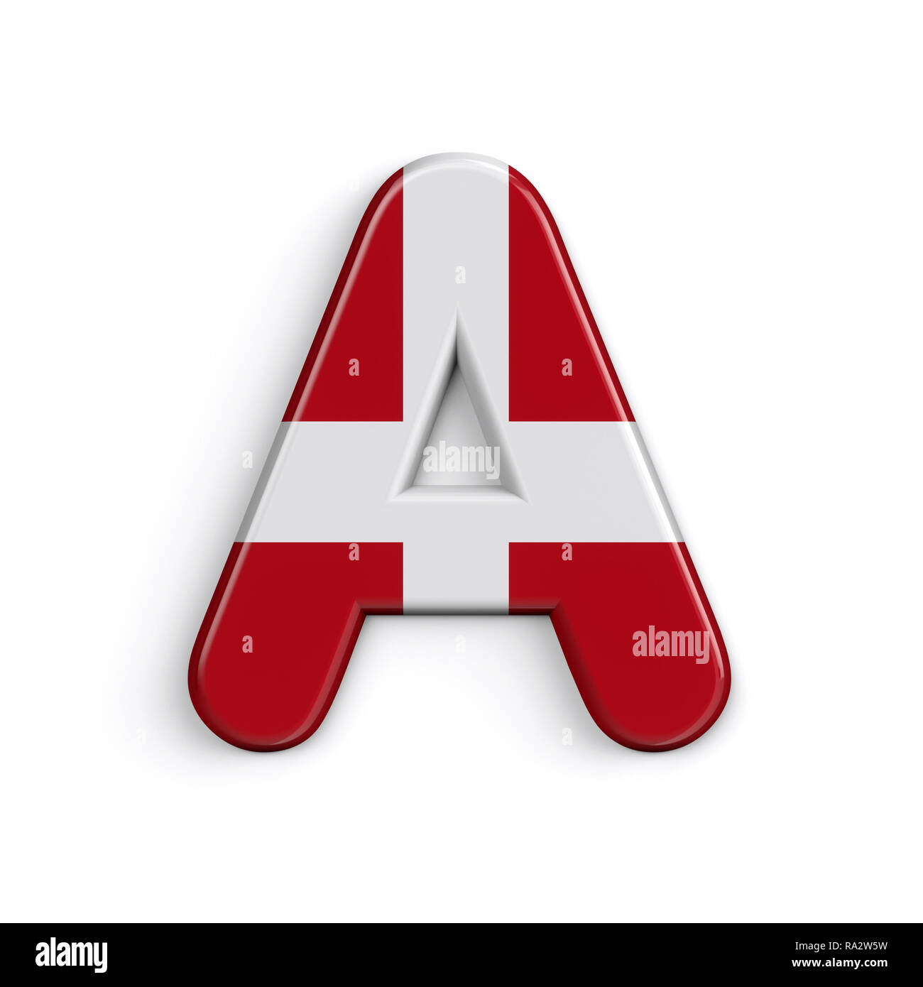 Dinamarca una letra capital - 3d bandera danesa font aislado sobre fondo blanco. Este alfabeto es perfecto para creativos ilustraciones relacionadas pero no se limite a Foto de stock
