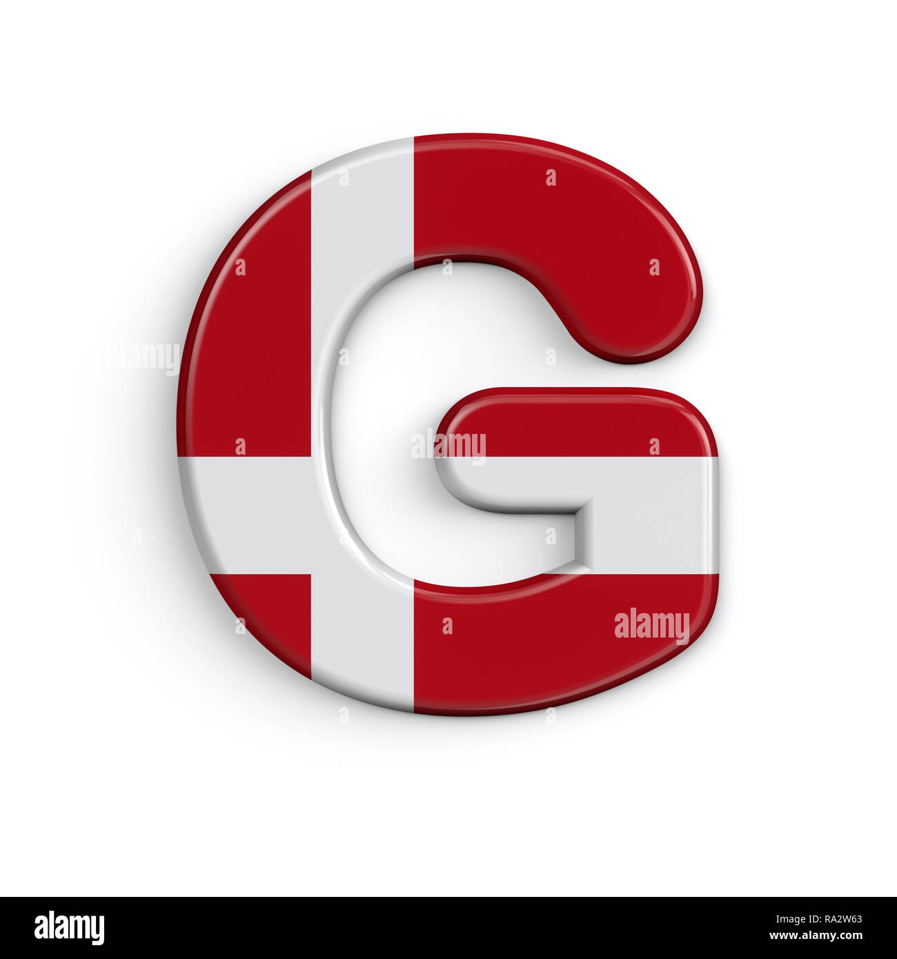 Dinamarca la letra G - 3d grande bandera danesa font aislado sobre fondo blanco. Este alfabeto es perfecto para creativos ilustraciones relacionadas pero no limitado Foto de stock