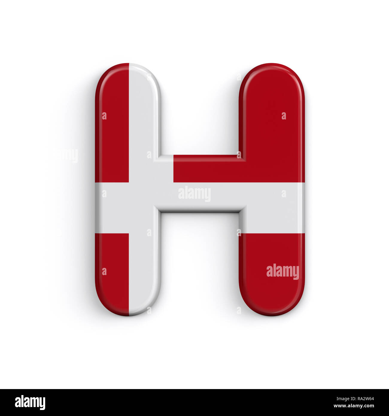 Dinamarca la letra H - 3d grande bandera danesa font aislado sobre fondo blanco. Este alfabeto es perfecto para creativos ilustraciones relacionadas pero no limitado Foto de stock