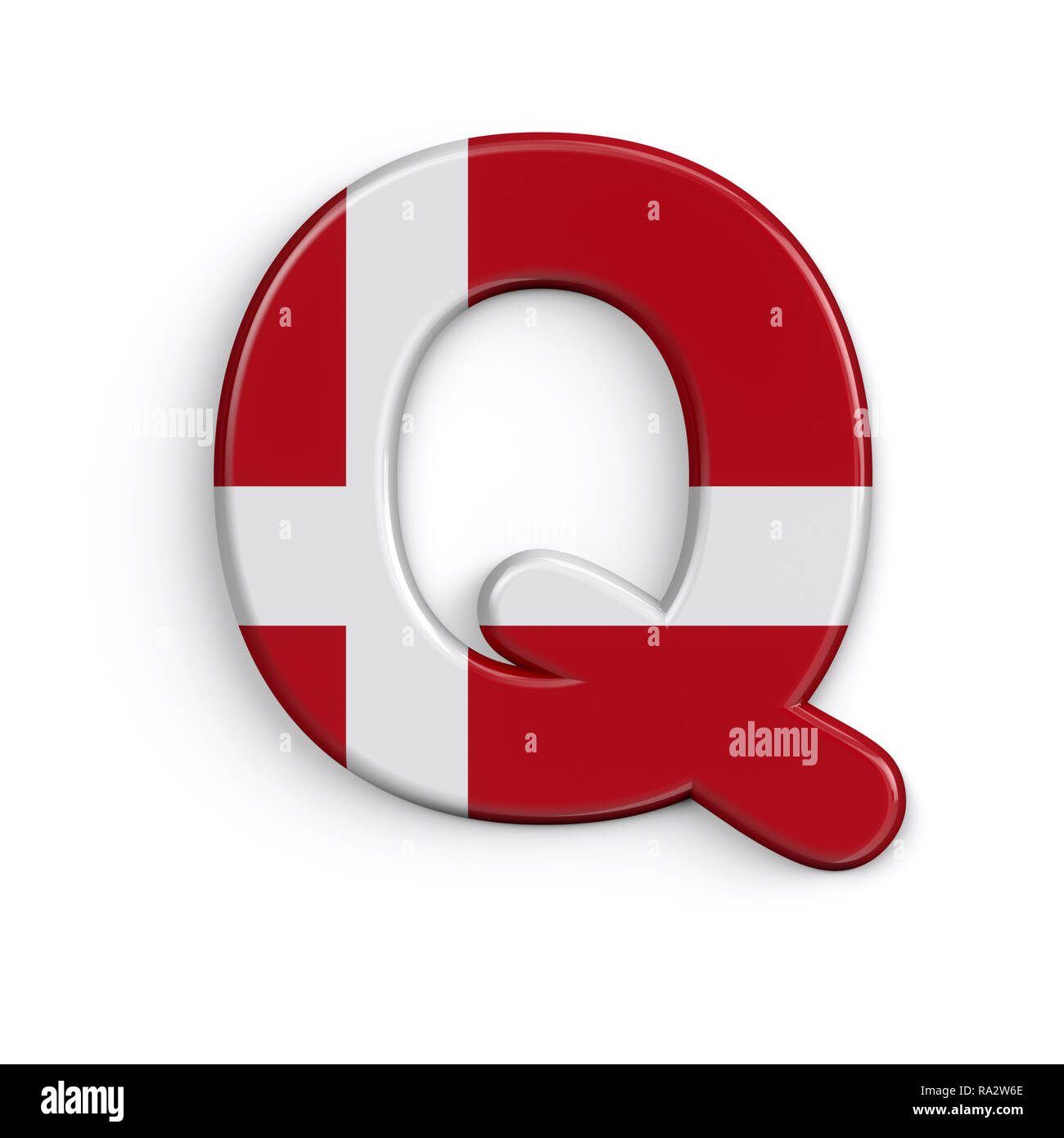 Dinamarca la letra Q - 3d grande bandera danesa font aislado sobre fondo blanco. Este alfabeto es perfecto para creativos ilustraciones relacionadas pero no limitado Foto de stock