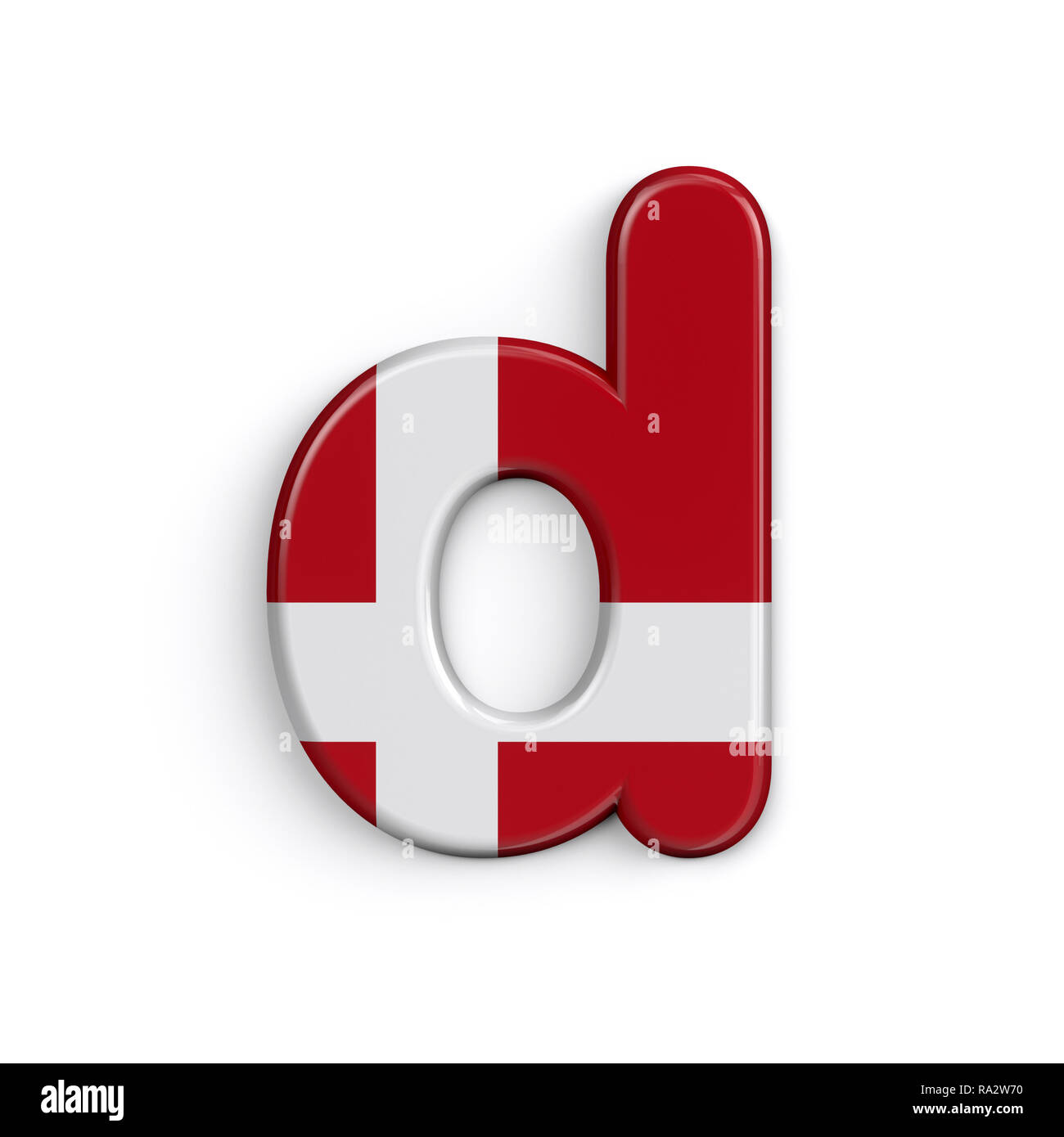 Dinamarca la letra D - Pequeño 3d bandera danesa font aislado sobre fondo blanco. Este alfabeto es perfecto para creativos ilustraciones relacionadas pero no limitado Foto de stock
