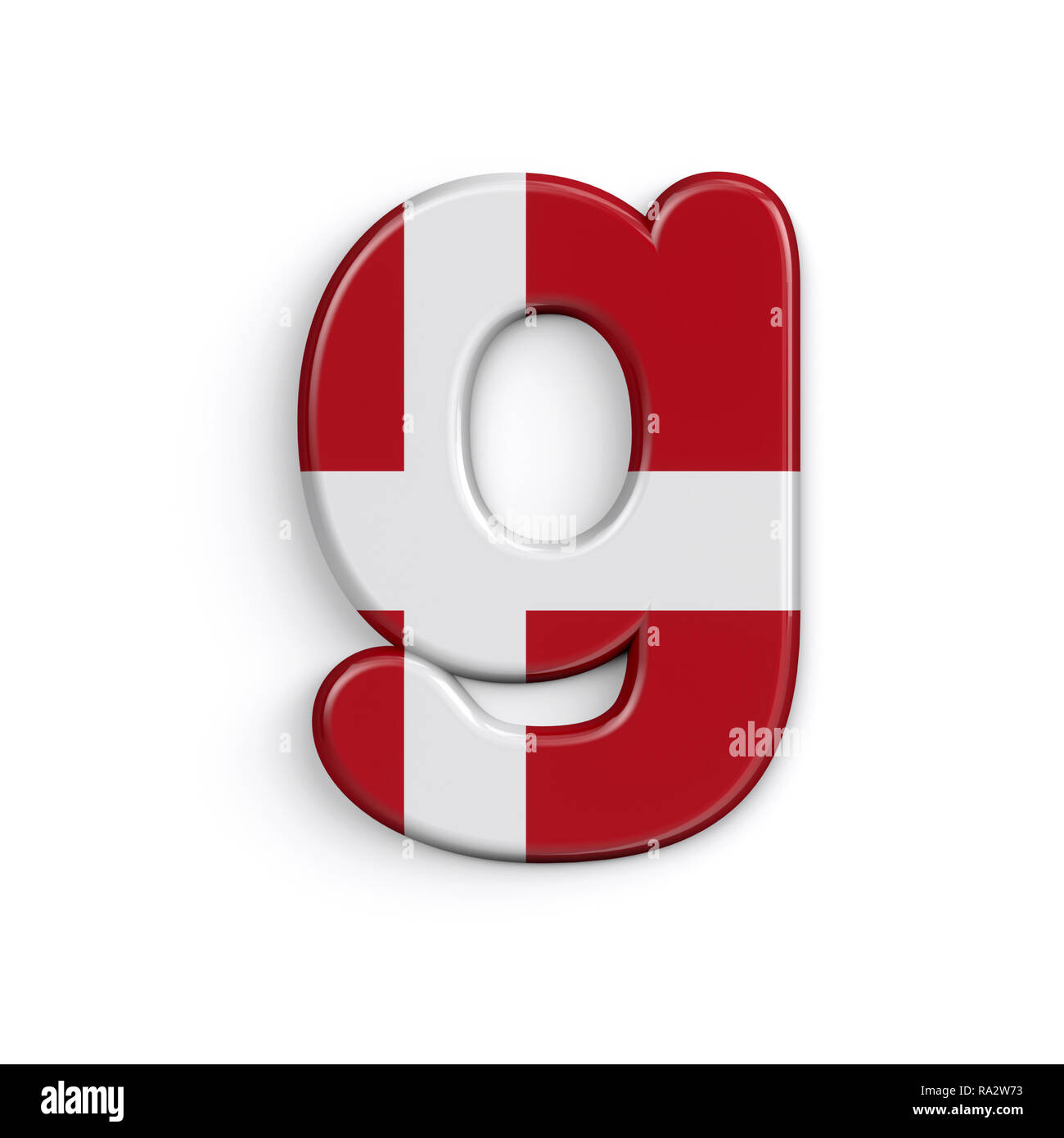 Dinamarca la letra G - 3d minúscula bandera danesa font aislado sobre fondo blanco. Este alfabeto es perfecto para creativos ilustraciones relacionadas pero no lim Foto de stock