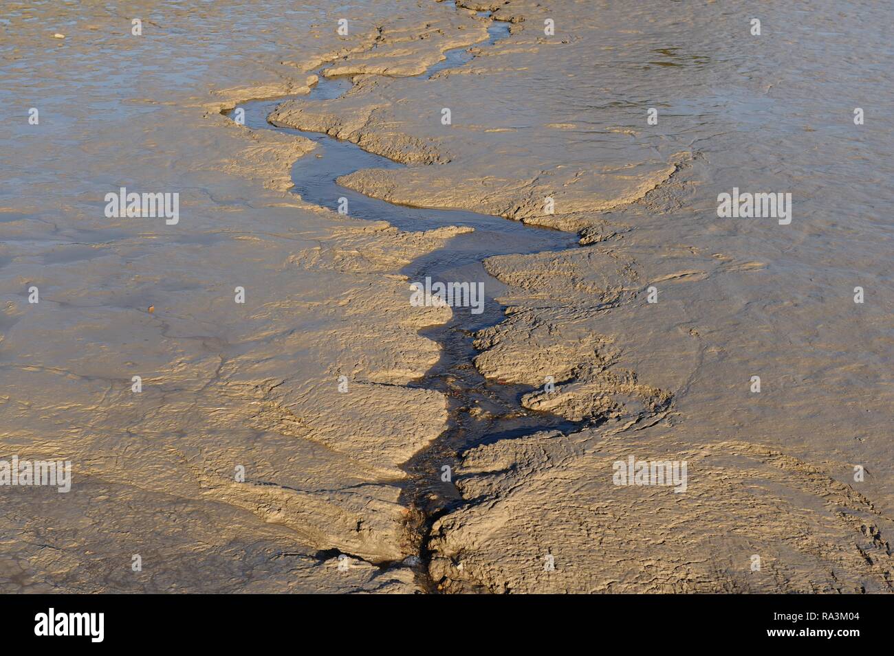 Riachuelo en barro seco lago, Franconia, Baviera, Alemania Foto de stock