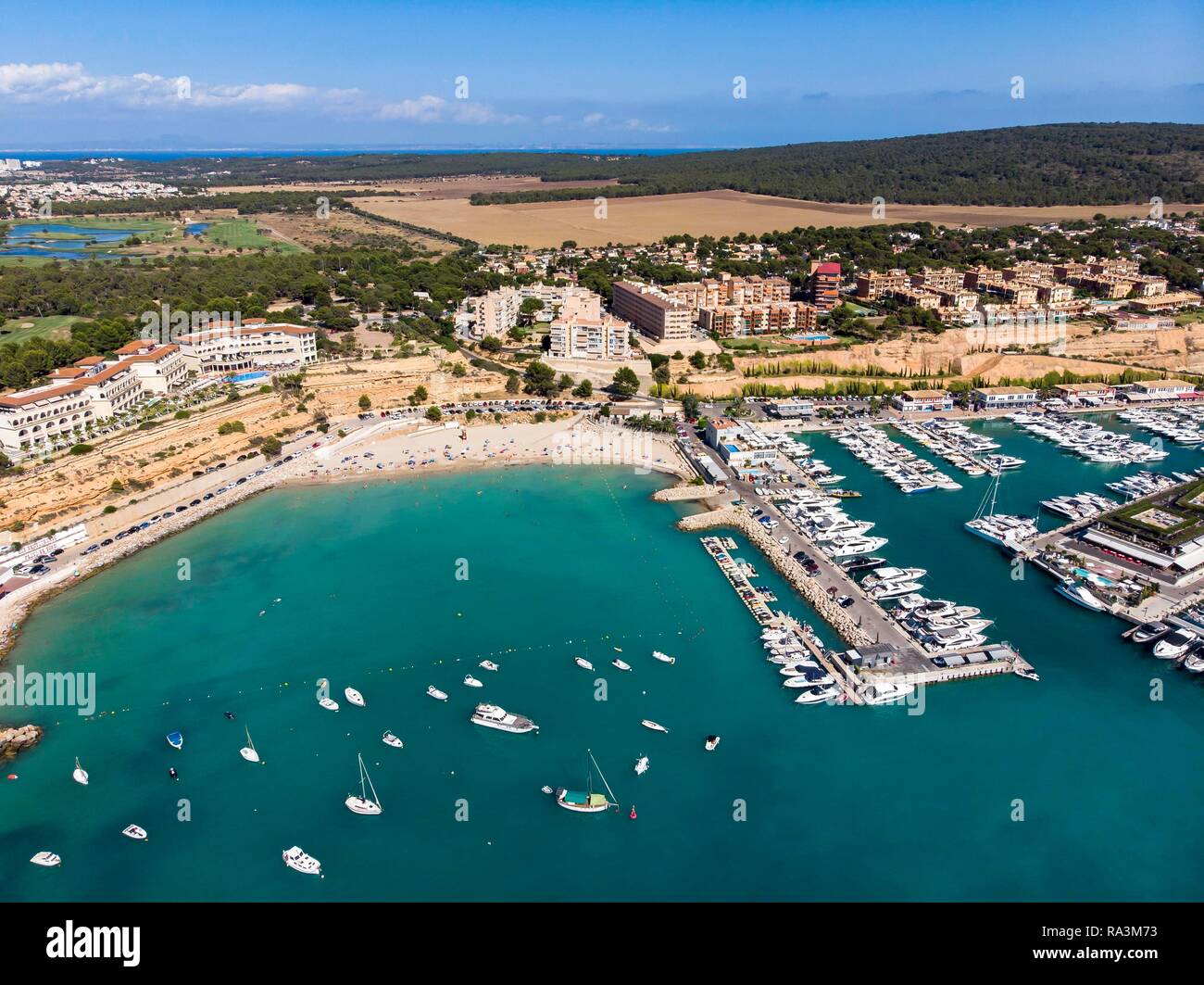 Vista aérea, Marina Port Adriano, El Toro, la región Santa Ponca, Mallorca, Islas Baleares, España Foto de stock