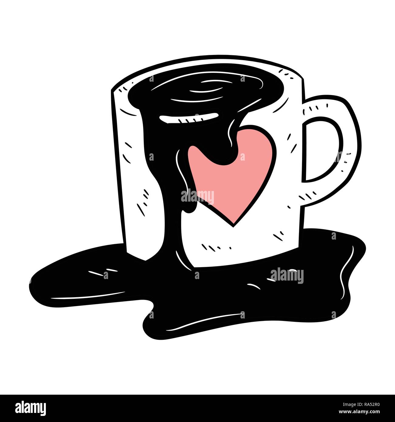 Aislados derrame de Café Taza de café sobre un fondo blanco, ilustración vectorial Ilustración del Vector