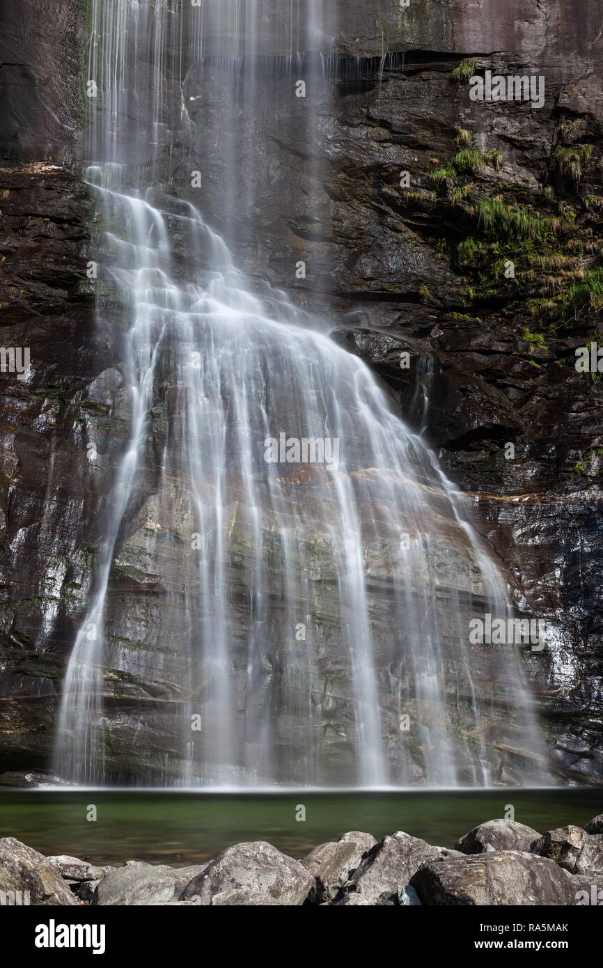 Cascada, Cascata Grande un Bignasco, distrito de Vallemaggia, Canton Ticino, Suiza Foto de stock