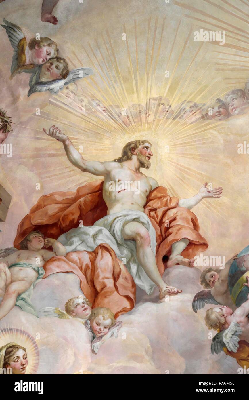 La resurrección de Jesús, el detalle, la cúpula barroca de la Karlskirche, Viena, Austria Foto de stock