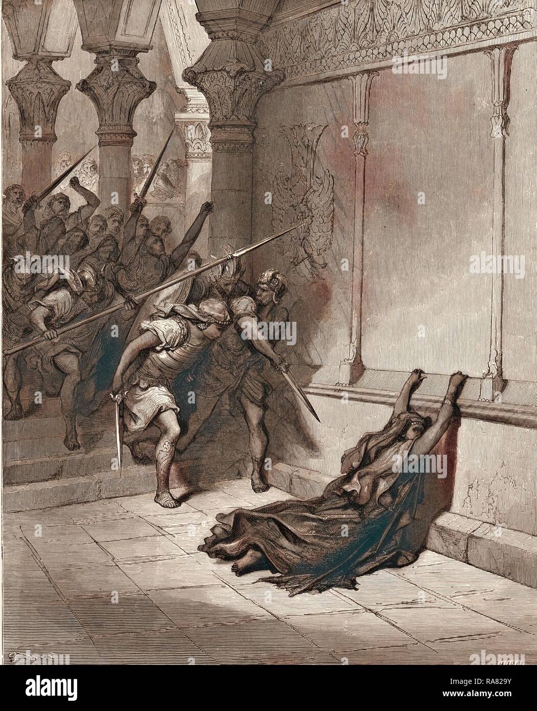 Muerte de Atalía, por Gustave Doré, 1832 1883, el francés. Grabado de