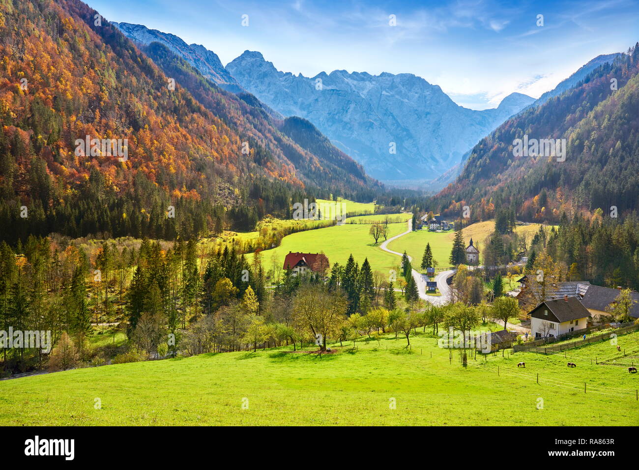 Valle de Logar, Alpes eslovenos, Eslovenia Foto de stock