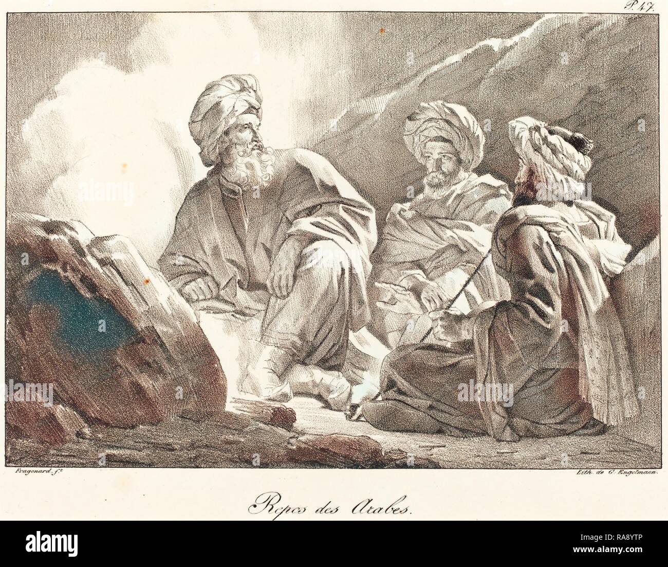 Alexandre-Evariste Fragonard, Francés (1780 - 1850), Repos des Arabes, c. 1820, Litografía sobre Papel tejió. Reinventado Foto de stock