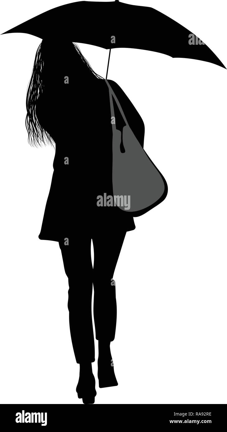 Silueta de una mujer con un paraguas y un bolso sobre su hombro Imagen  Vector de stock - Alamy