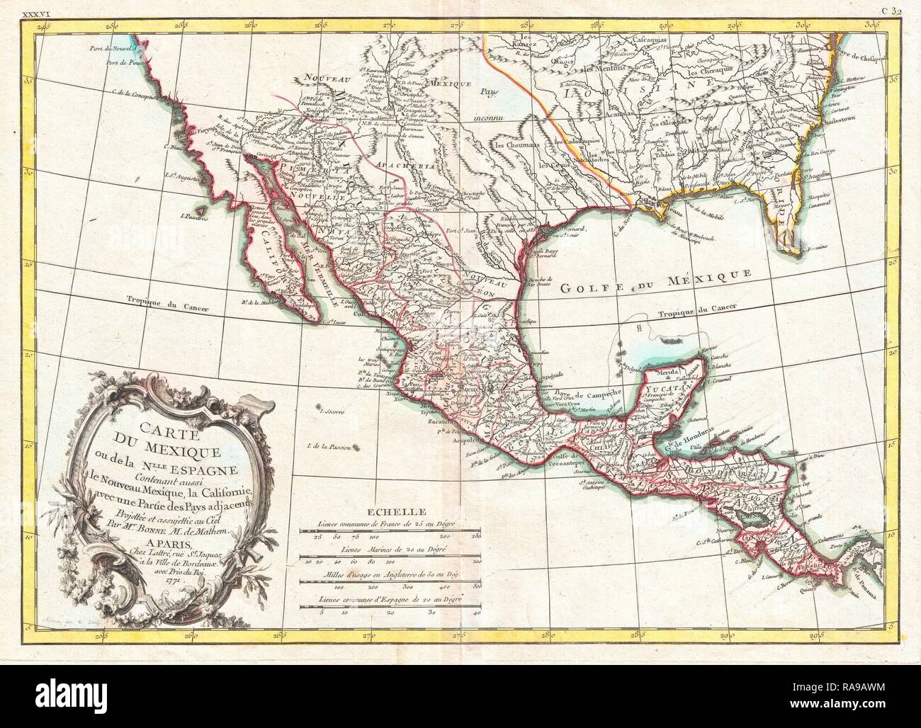 Mapa De Mexico De 1794 1771, Bonne Mapa De México, Texas, Louisiana Y Florida, Rigobert Bonne 1727  - 1794, Uno De Los Más Importantes Reinventado Fotografía De Stock - Alamy