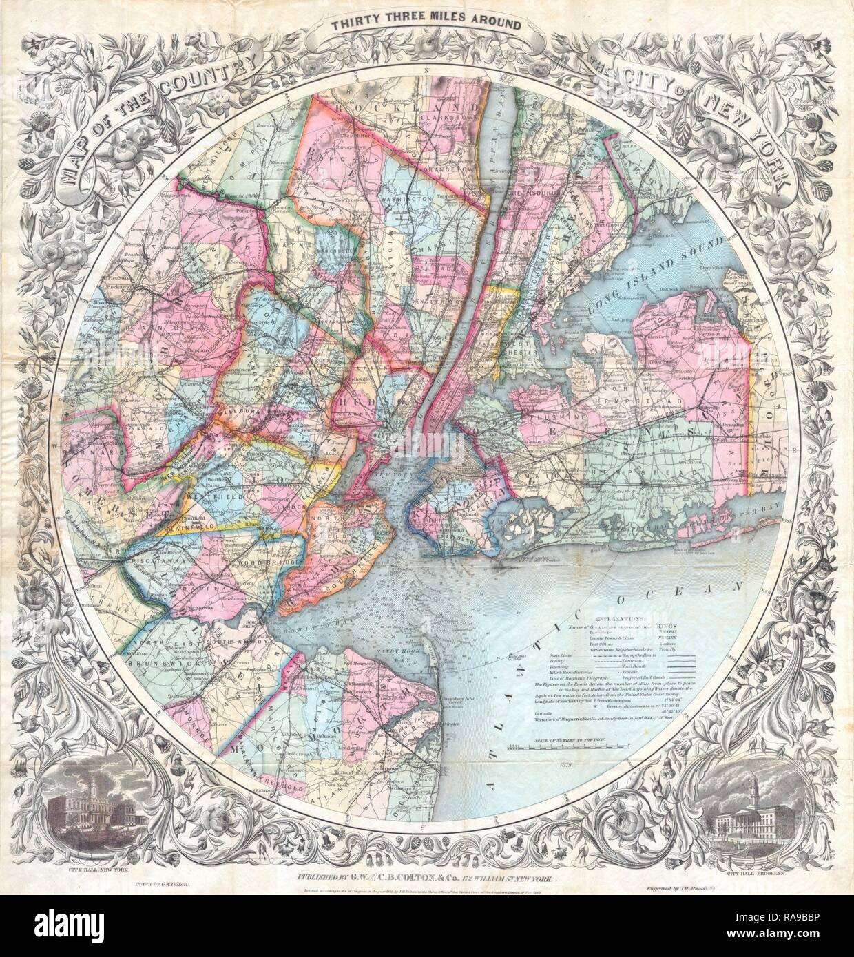 Mapa de colton de la ciudad de nueva york y alrededores fotografías e