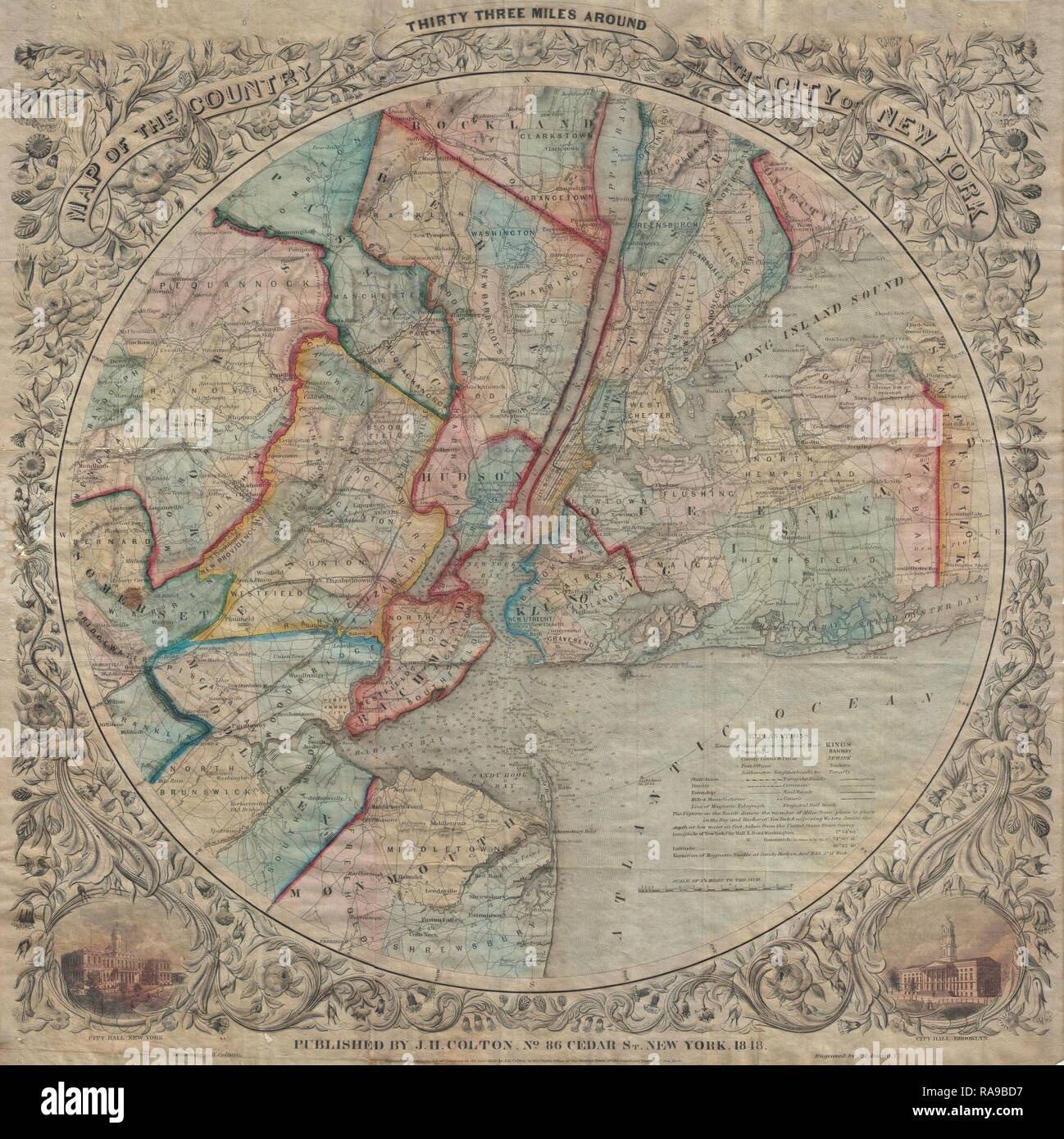 En 1848, Colton Mapa de la ciudad de Nueva York y sus cercanías, 33