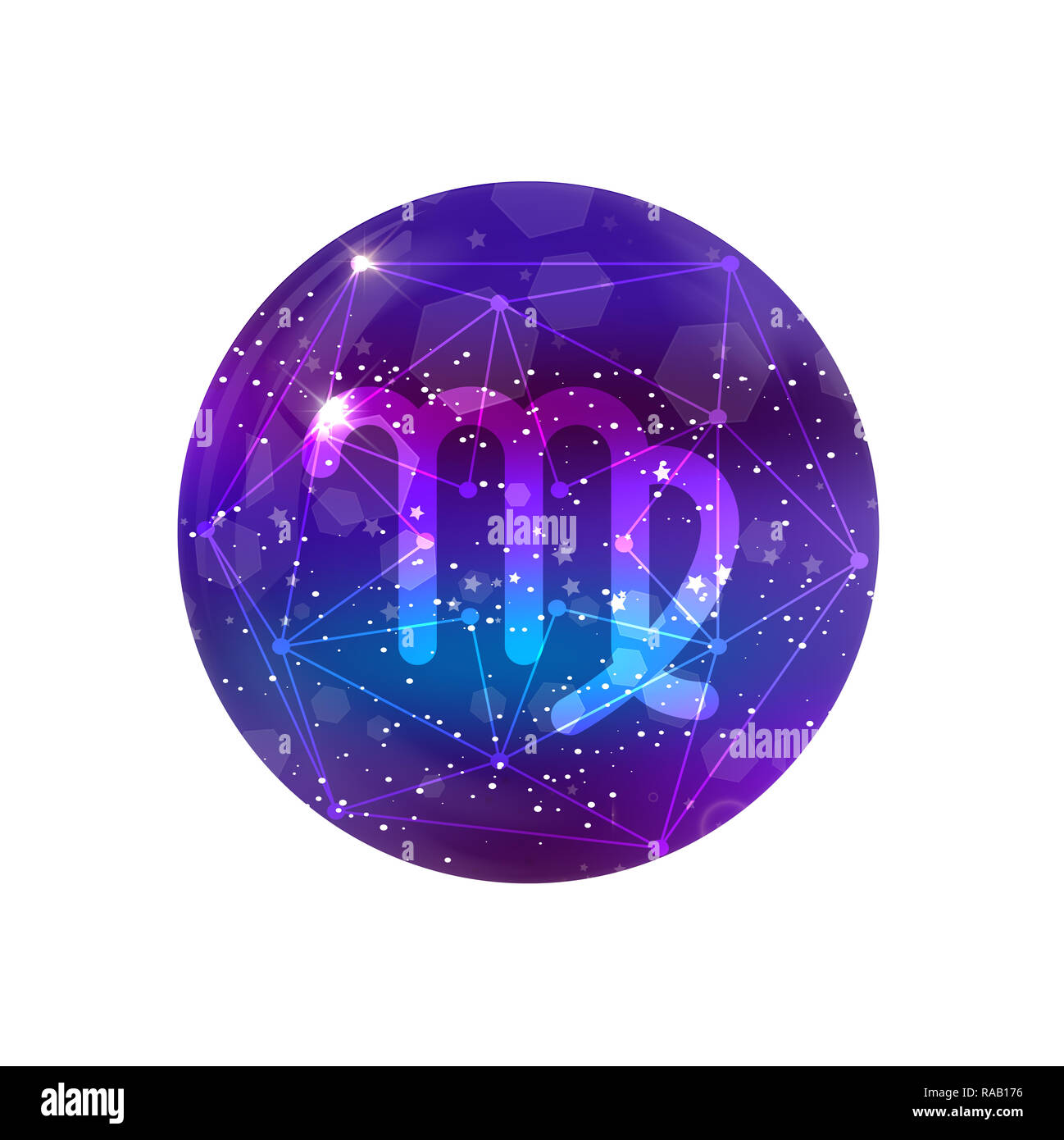 Virgo Signo Del Zodiaco Y La Constelacion En Un Cielo Purpura Cosmico Con Resplandecientes Estrellas Y Nebulosa Aislado Sobre Fondo Blanco Neon Icono Boton Web Imagenes Predisenadas Fotografia De Stock Alamy