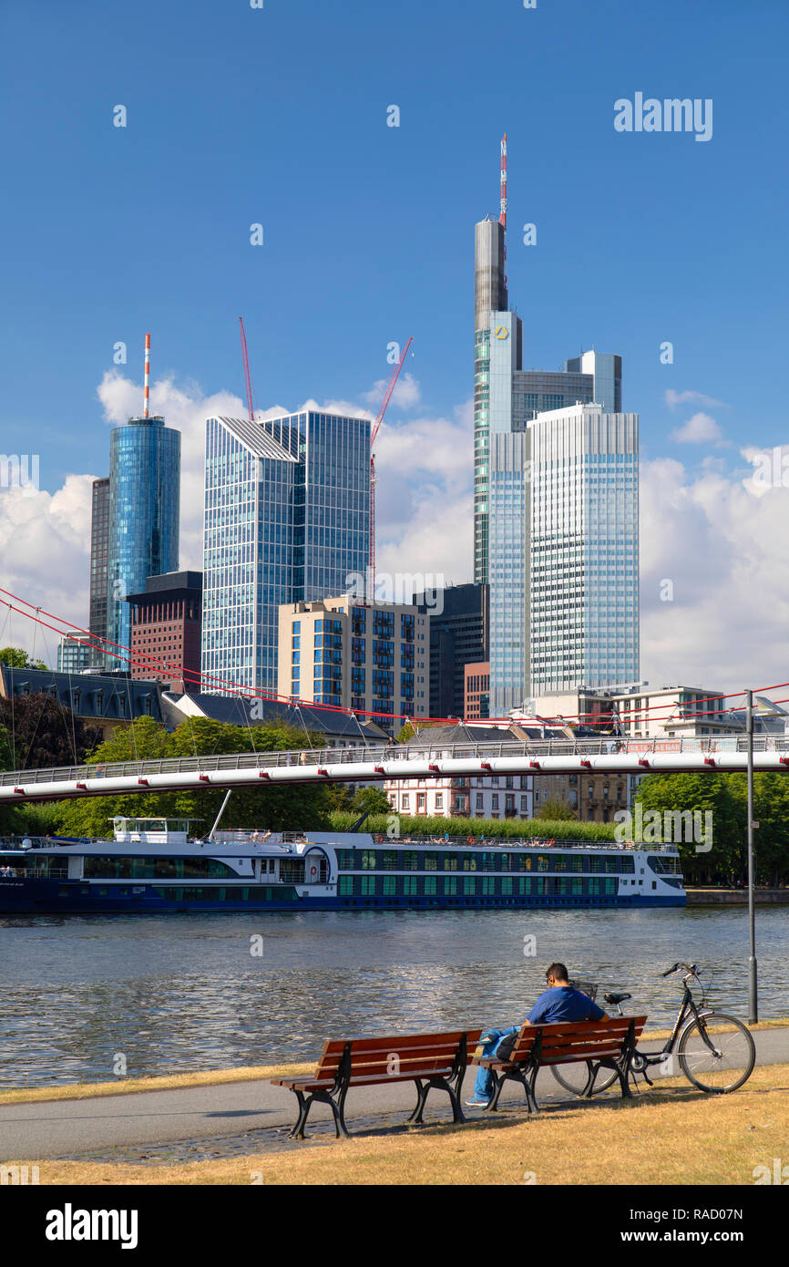 Skyline a orillas del río Main, Frankfurt, Hesse, Alemania, Europa Foto de stock