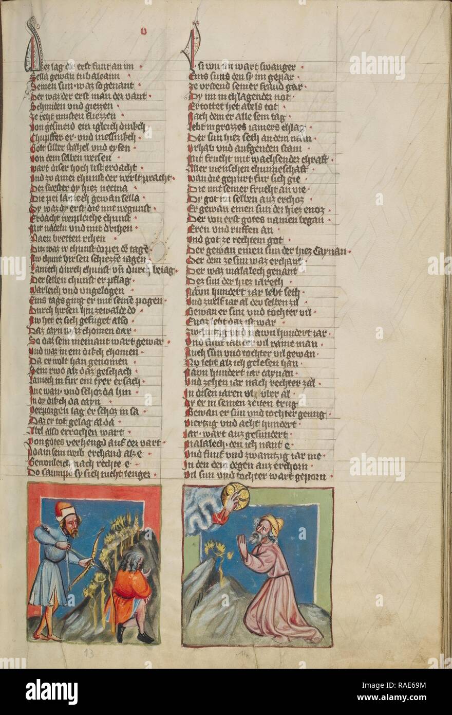 Los Blindman Lamec mata a Caín, Enoc ante Dios, Ratisbona, Baviera, Alemania, alrededor de 1400 - 1410, témperas de colores reinventado Foto de stock