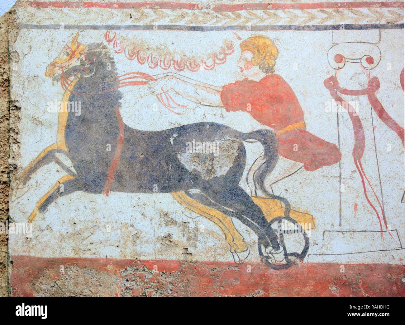 Pintura de un grave septadas tumba, alrededor de 480 AC, Lucani período, Museo de Paestum, Campania, Italia, Europa Foto de stock