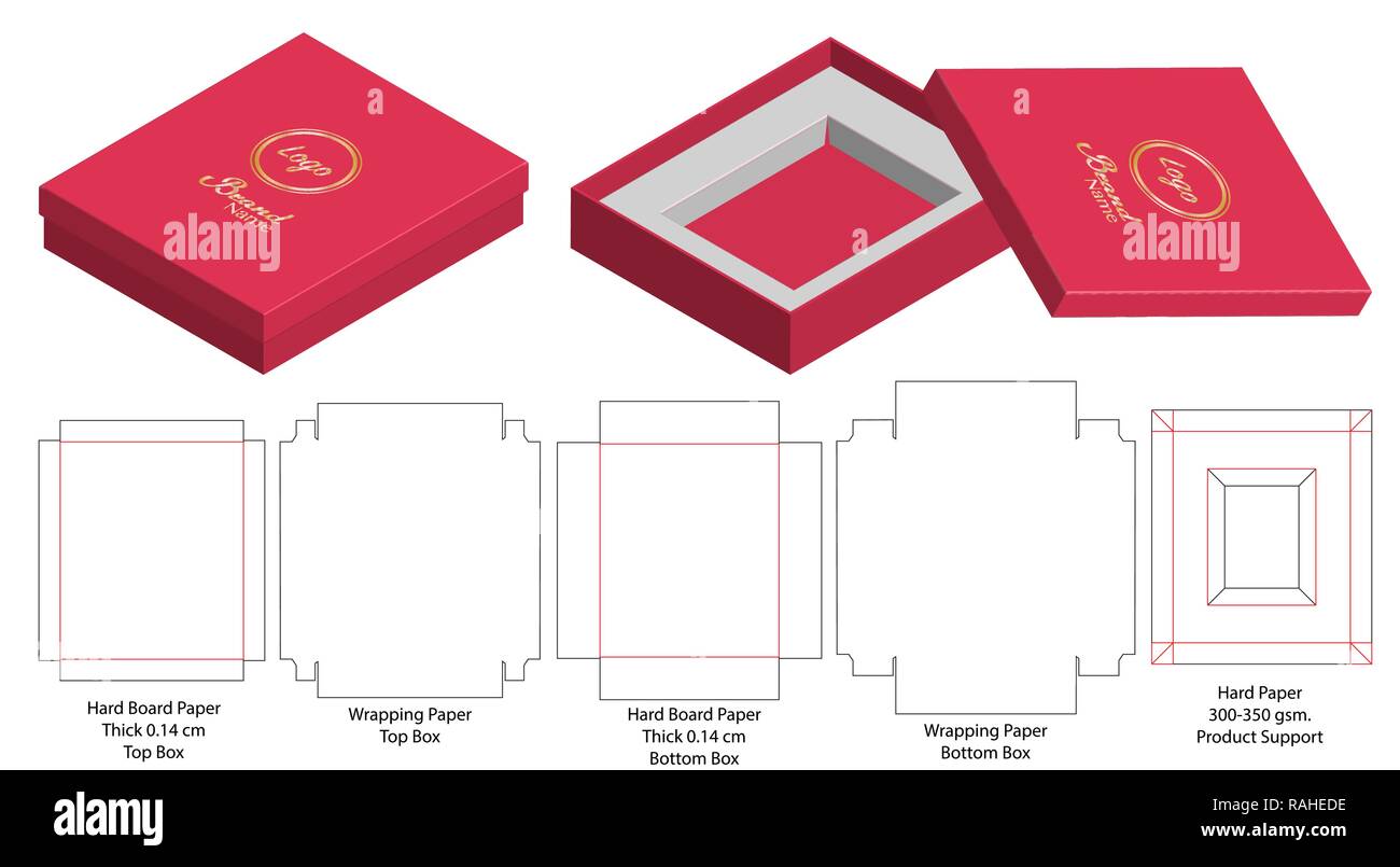 Embalaje caja troquelada diseño de plantilla. Maquetas 3d Imagen
