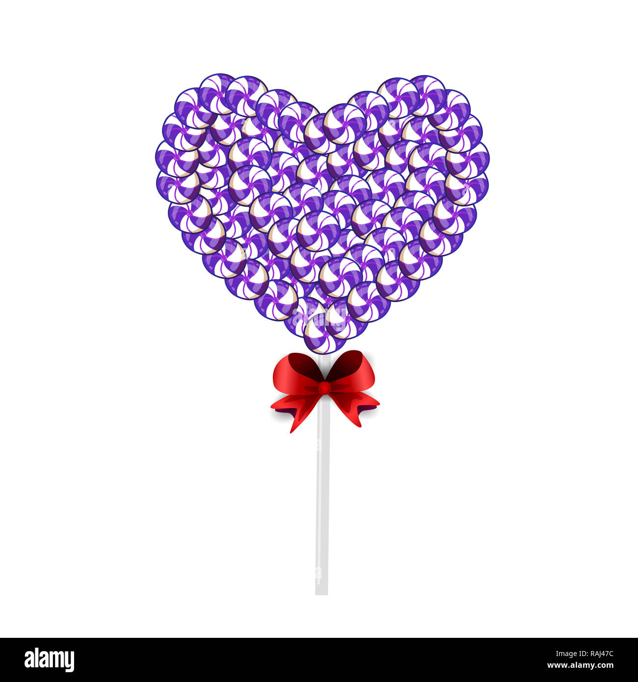 Ilustración de violeta y blanco lolipop corazón de dulces y golosinas y  delimitada con una cinta roja aislado sobre fondo blanco. Corazón de  caramelo sobre las ITS Fotografía de stock - Alamy