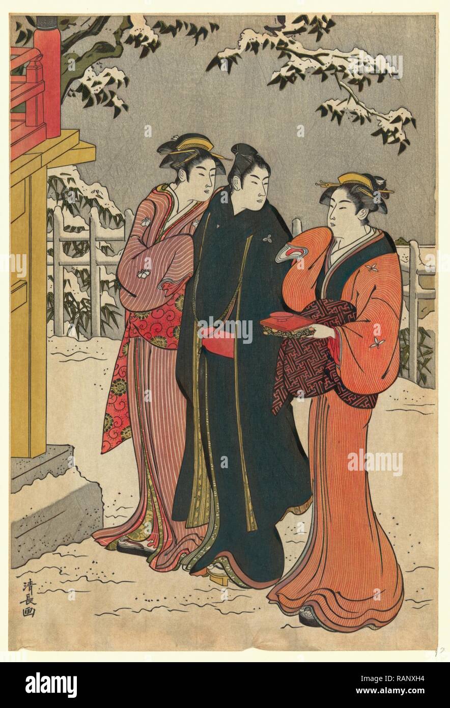 No Matsuchiyama Yukimi, ver la nieve en el monte Matchi. [1784], 1 Imprimir posteriormente imprimir: Xilografía, color, impresión muestra un reinventado Foto de stock