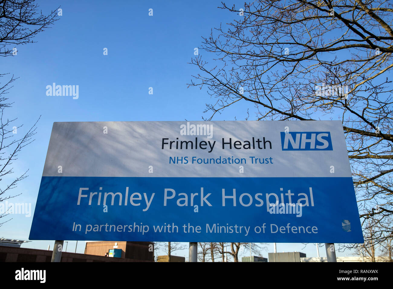 Una vista general del Frimley Park Hospital en Frimley, Surrey. Foto de stock