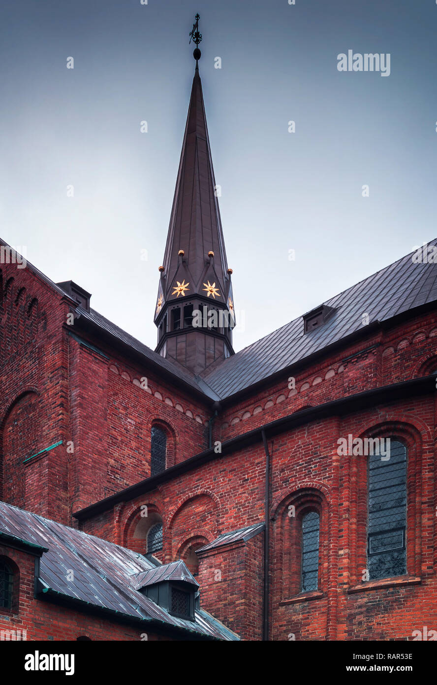 Detalle de la arquitectura de la Catedral de Roskilde, Dinamarca. Foto de stock