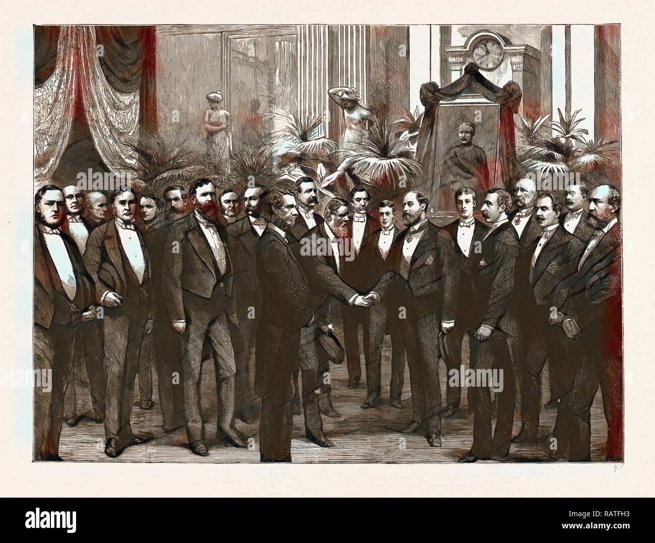 La APERTURA DEL FESTIVAL GORDON Boys' HOME: EL PRÍNCIPE DE GALES recibe a los huéspedes, Reino Unido, 1886: Sir Thomas Brassey reinventado Foto de stock