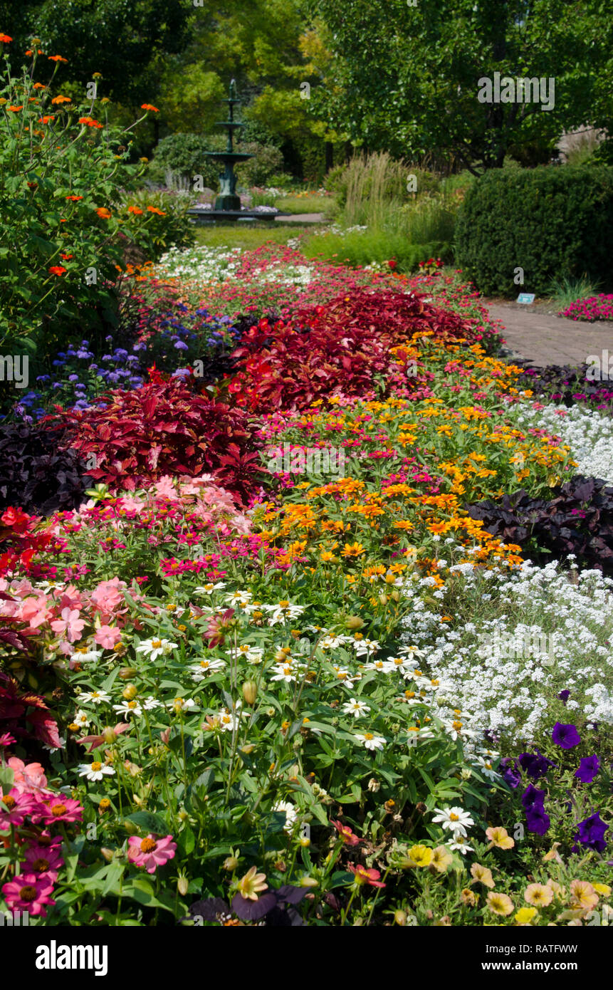 Pineland Farms jardines botánicos a finales del verano con las flores y caminos de grava New Gloucester, Maine, EE.UU. Foto de stock