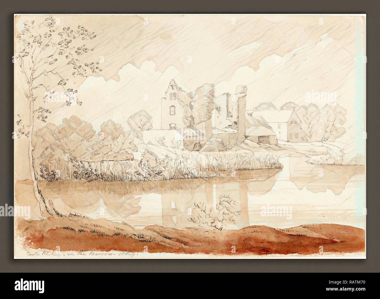 Atribuye a James Bulwer (británico, 1794 - 1879), el castillo Rheban sobre el Río Barrow, Athy, grafito y negro chalk reinventado Foto de stock