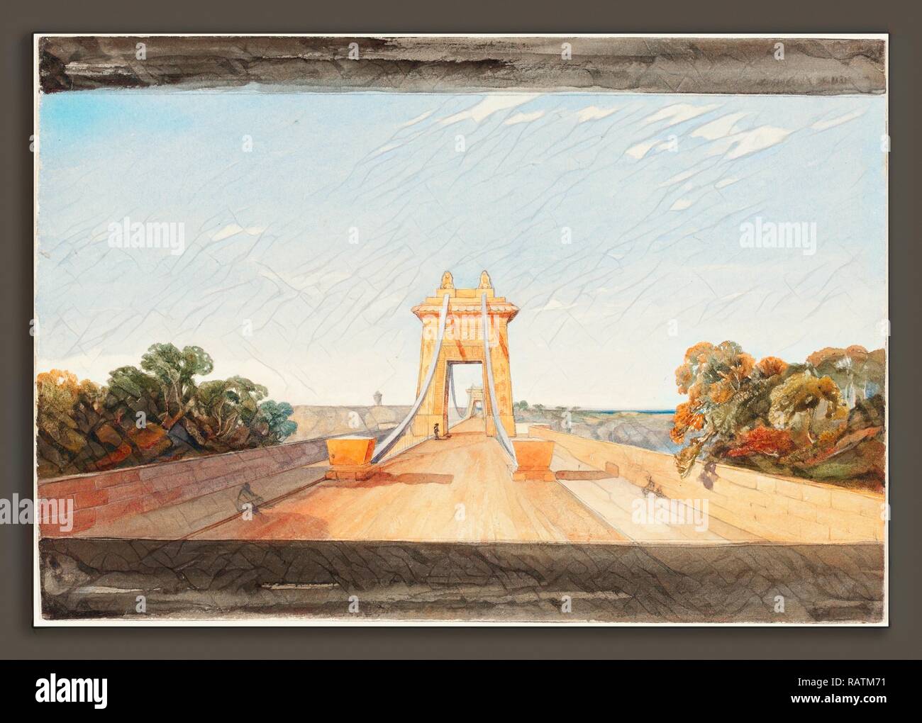 Atribuye a James Bulwer (británico, 1794 - 1879), Clifton Suspension Bridge, cerca de Bristol, acuarela y grafito reinventado Foto de stock