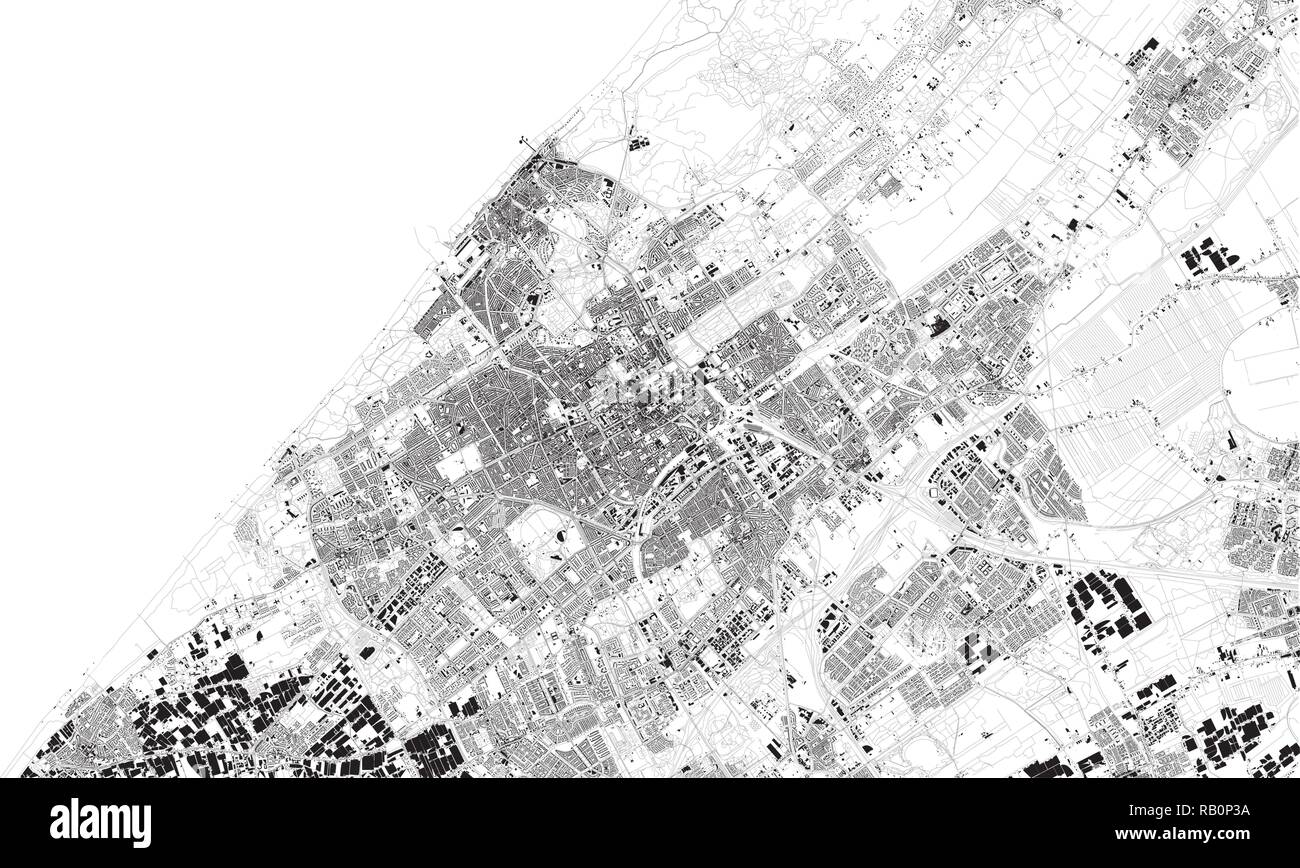 Mapa satelital de La Haya, Países Bajos, Holanda, las calles de la ciudad. Mapa de calles, centro de la ciudad Ilustración del Vector