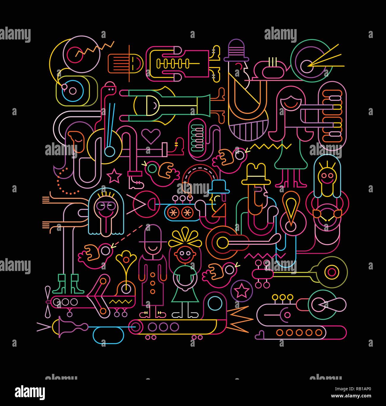 Colores de neón sobre un fondo negro Music Festival ilustración