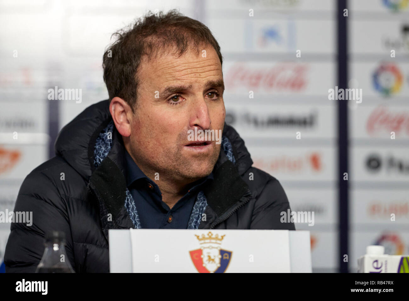 Jagoba Arrasate (entrenador; CA Osasuna) visto en una conferencia de prensa después de la liga española de fútbol de la Liga 123, el partido el Osasuna y Cádiz CF