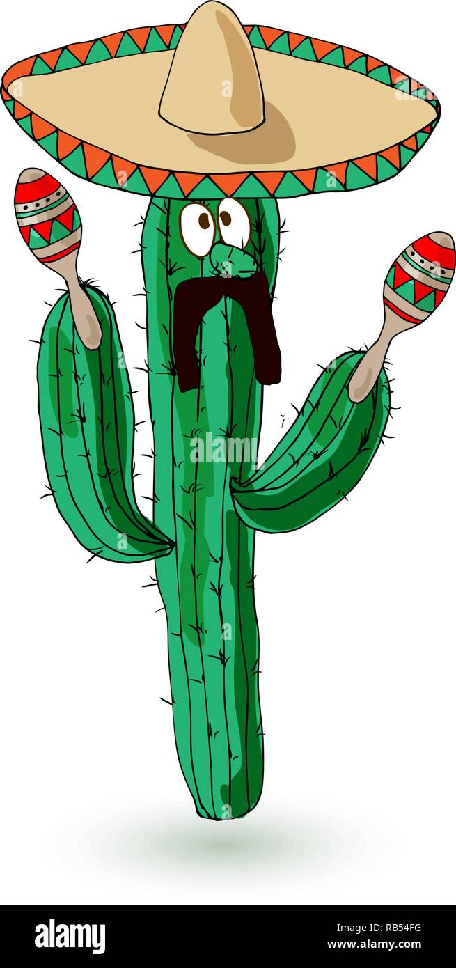 Cactus en un sombrero con las maracas. Las tradiciones mexicanas.  Ilustración vectorial Imagen Vector de stock - Alamy