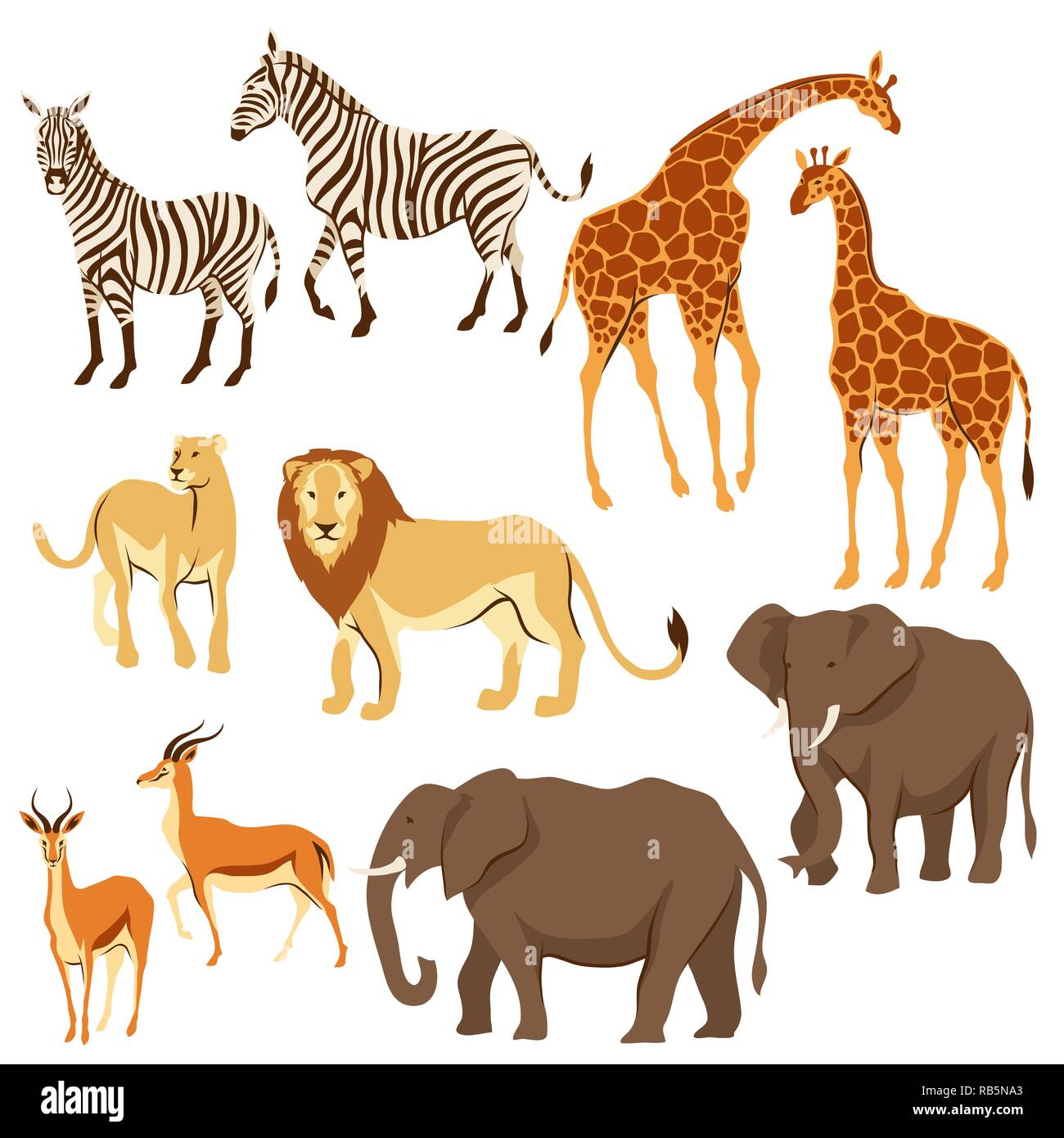 Conjunto de animales de la sabana africana. Ilustración del Vector