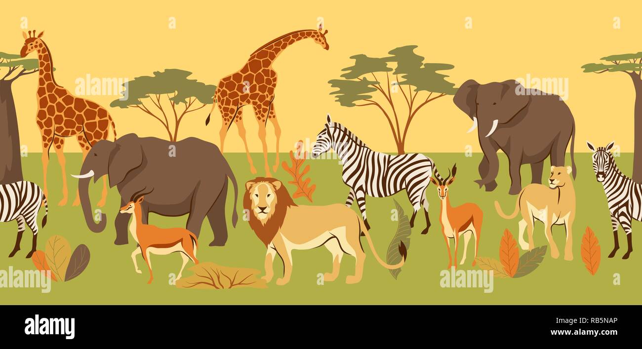 Patrón sin fisuras con los animales de la sabana africana Imagen Vector de  stock - Alamy
